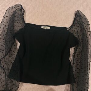 BCBG Black Mesh Polkadot Top